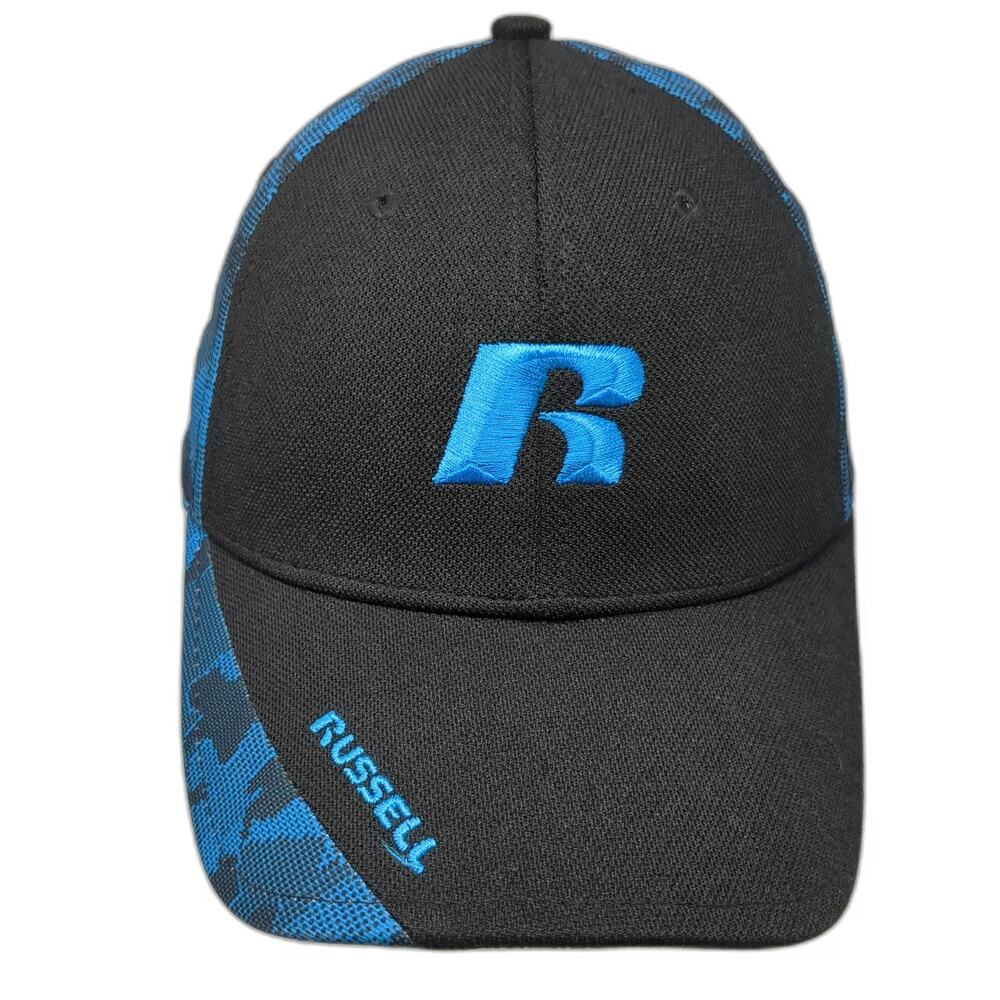 Russell Baseball Cap Black Blue Camo M Embroidered Logo Athletic Hat
